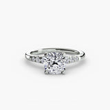 SOLENNE – Cushion Cut Six-Stone Shoulder Solitaire Ring Setting – White Gold view | SARATTI