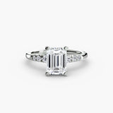 SOLENNE Emerald Cut six-stone shoulder accent solitaire ring setting in 950 Platinum | SARATTI