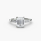 SOLENNE Emerald Cut six-stone shoulder accent solitaire ring setting in White Gold | SARATTI