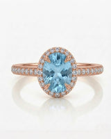 Solenne Halo Oval Aquamarine Diamond Ring Setting in Rose Gold, rear gallery view | SARATTI