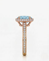 Solenne Halo Oval Aquamarine Diamond Ring Setting in Rose Gold, side profile | SARATTI