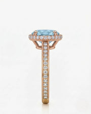 Solenne Halo Oval Aquamarine Diamond Ring Setting in Rose Gold, side profile | SARATTI
