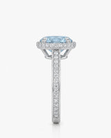 Solenne Halo Oval Aquamarine Diamond Ring Setting in White Gold, front view | SARATTI