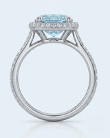 Solenne Halo Oval Aquamarine Diamond Ring Setting in White Gold, halo detail | SARATTI