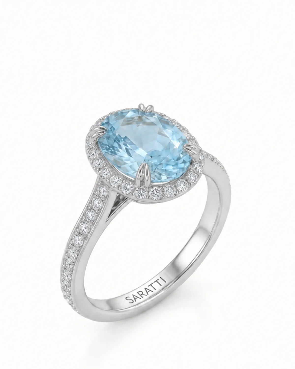 Solenne Halo – Oval Aquamarine Diamond Ring Setting