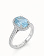 Solenne Halo Oval Aquamarine Diamond Ring Setting in White Gold, three-quarter view | SARATTI