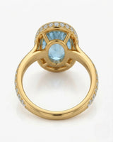 Solenne Halo Oval Aquamarine Diamond Ring Setting in Yellow Gold, halo detail | SARATTI
