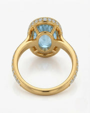 Solenne Halo Oval Aquamarine Diamond Ring Setting in Yellow Gold, halo detail | SARATTI