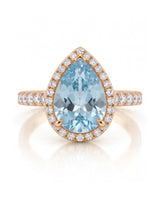 SOLENNE Halo pear cut Aquamarine diamond ring setting in Rose Gold, front view | SARATTI
