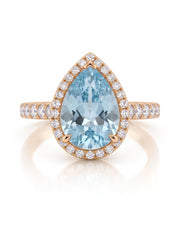SOLENNE Halo pear cut Aquamarine diamond ring setting in Rose Gold, front view | SARATTI