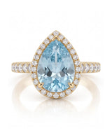 SOLENNE Halo pear cut Aquamarine diamond ring setting in Yellow Gold, front view | SARATTI