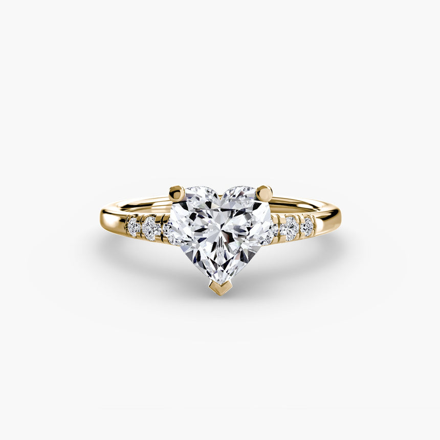 SOLENNE Heart Cut Six-Stone Shoulder Solitaire Ring Setting in Yellow Gold | SARATTI