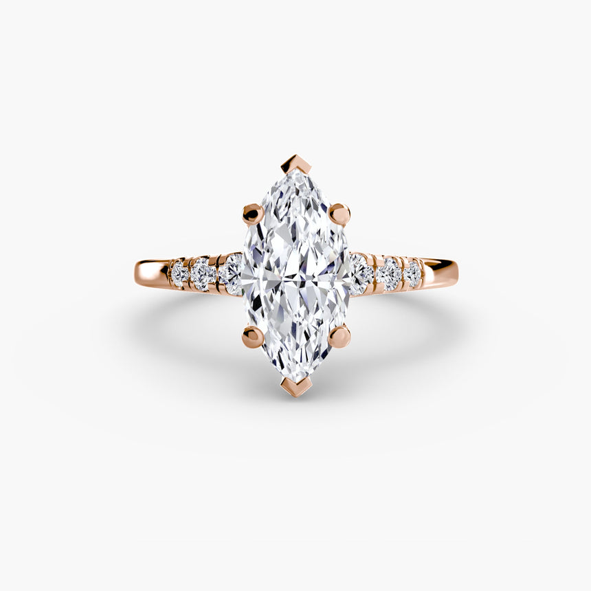 SOLENNE – Marquise Cut Six-Stone Shoulder Solitaire Ring Setting in Rose Gold | SARATTI