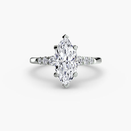 SOLENNE – Marquise Cut Six-Stone Shoulder Solitaire Ring Setting in White Gold | SARATTI