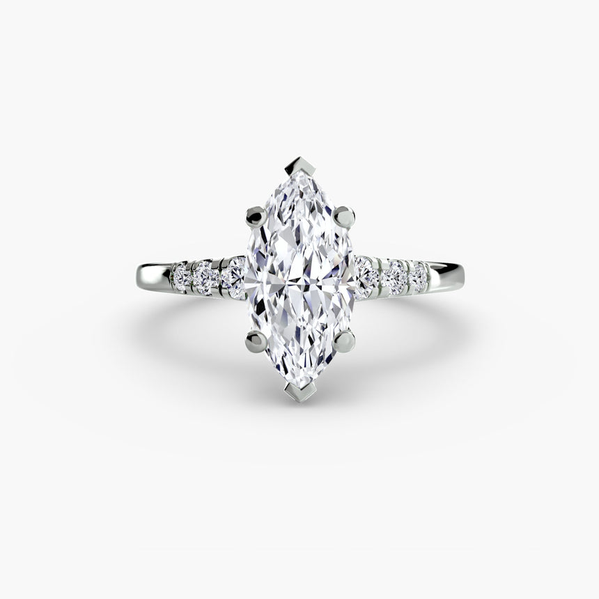 SOLENNE – Marquise Cut Six-Stone Shoulder Solitaire Ring Setting in White Gold | SARATTI