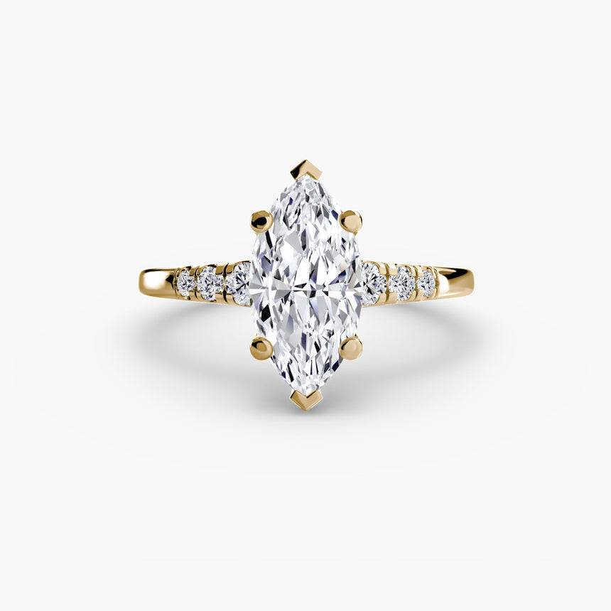 SOLENNE – Marquise Cut Six-Stone Shoulder Solitaire Ring Setting in Yellow Gold | SARATTI