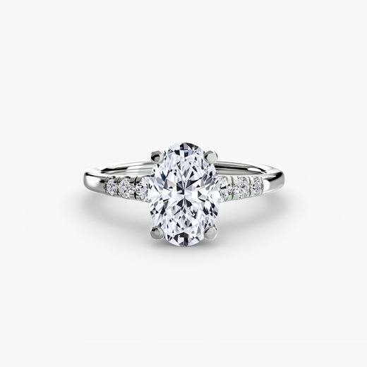 SOLENNE Oval Cut six-stone shoulder solitaire ring setting in White Gold | SARATTI