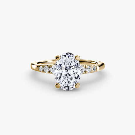 SOLENNE Oval Cut six-stone shoulder solitaire ring setting in Yellow Gold | SARATTI