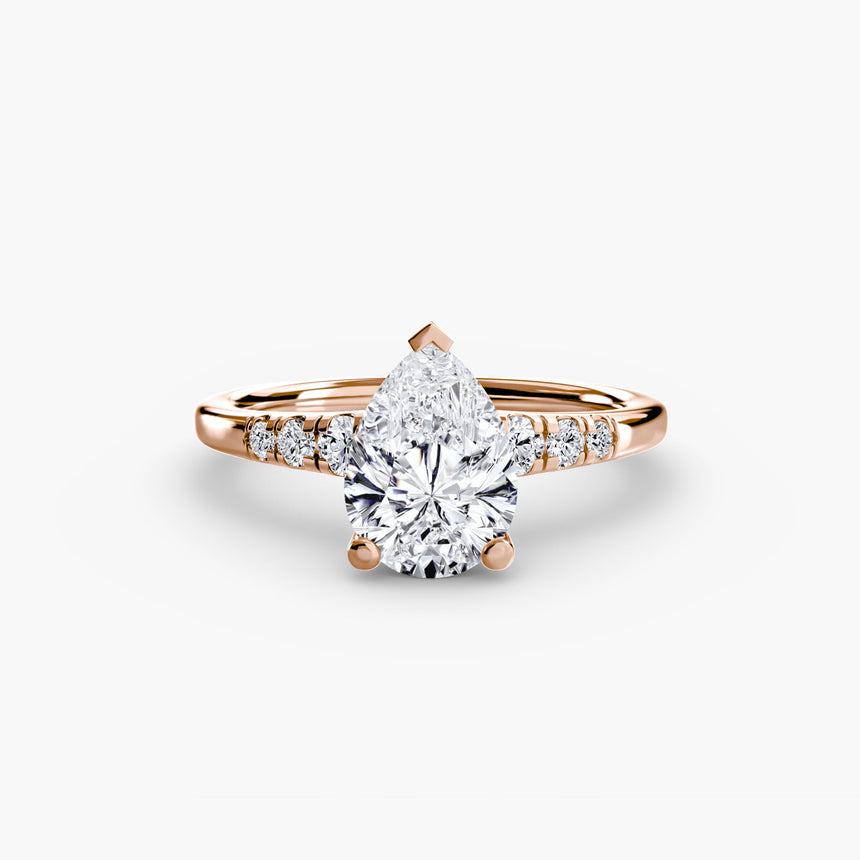 SOLENNE – Pear Cut Six-Stone Shoulder Solitaire Ring Setting in Rose Gold | SARATTI