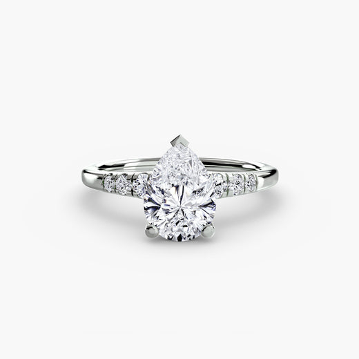SOLENNE – Pear Cut Six-Stone Shoulder Solitaire Ring Setting in White Gold | SARATTI