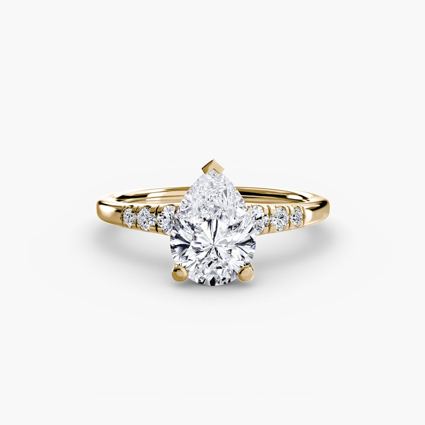 SOLENNE – Pear Cut Six-Stone Shoulder Solitaire Ring Setting in Yellow Gold | SARATTI