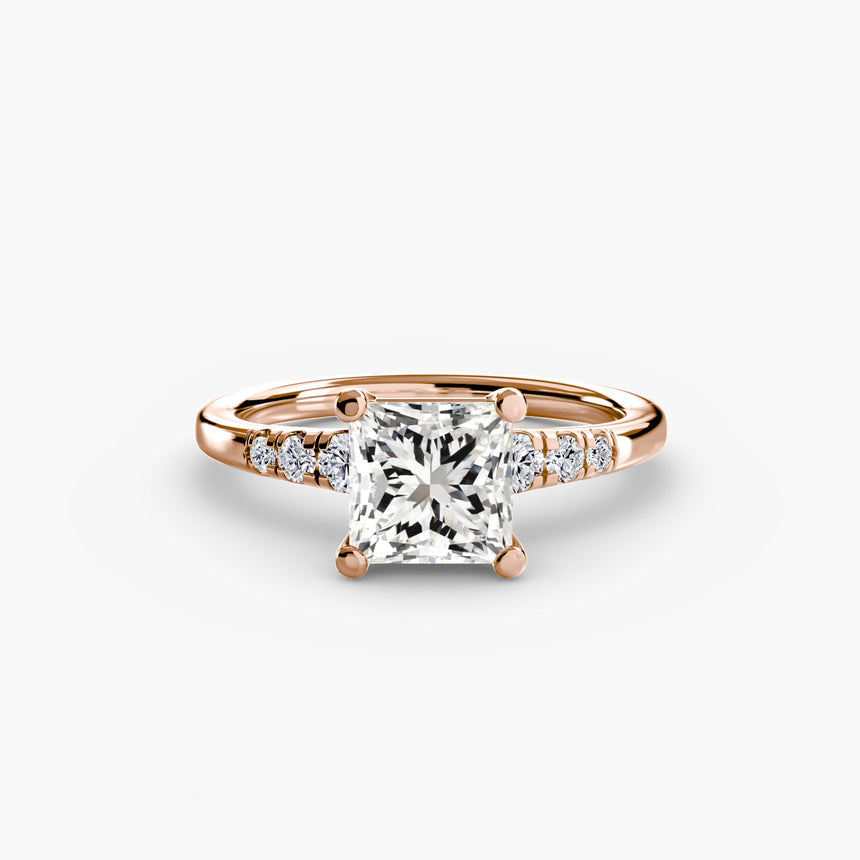 SOLENNE – Princess Cut Six-Stone Shoulder Solitaire Ring Setting in Rose Gold | SARATTI