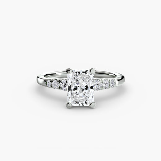 SOLENNE Radiant Cut Six-Stone Shoulder Solitaire Ring Setting in White Gold | SARATTI