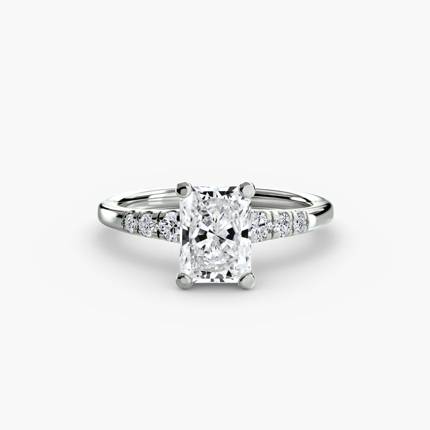 SOLENNE Radiant Cut Six-Stone Shoulder Solitaire Ring Setting in White Gold | SARATTI