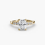 SOLENNE Radiant Cut Six-Stone Shoulder Solitaire Ring Setting in Yellow Gold | SARATTI