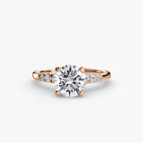 SOLENNE – Round Cut Six-Stone Shoulder Solitaire Ring Setting in Rose Gold | SARATTI