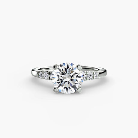 SOLENNE – Round Cut Six-Stone Shoulder Solitaire Ring Setting in White Gold | SARATTI