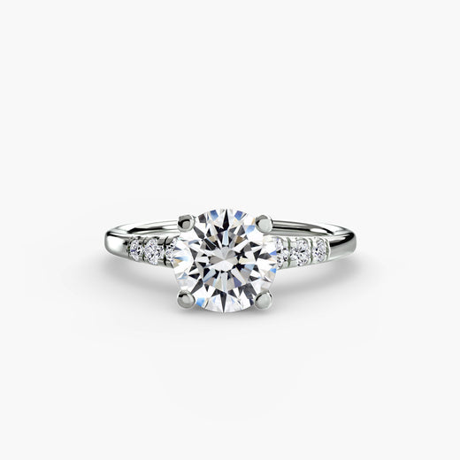 SOLENNE – Round Cut Six-Stone Shoulder Solitaire Ring Setting in White Gold | SARATTI