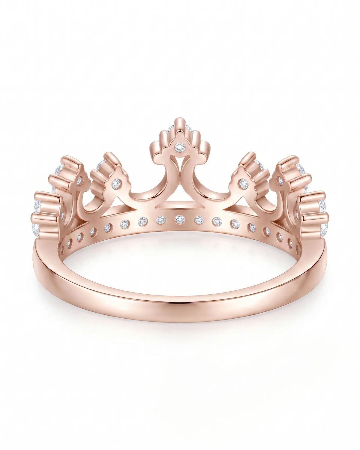 18K rose gold tiara wedding band highlighting the curved crown silhouette and diamond-set arches | SARATTI