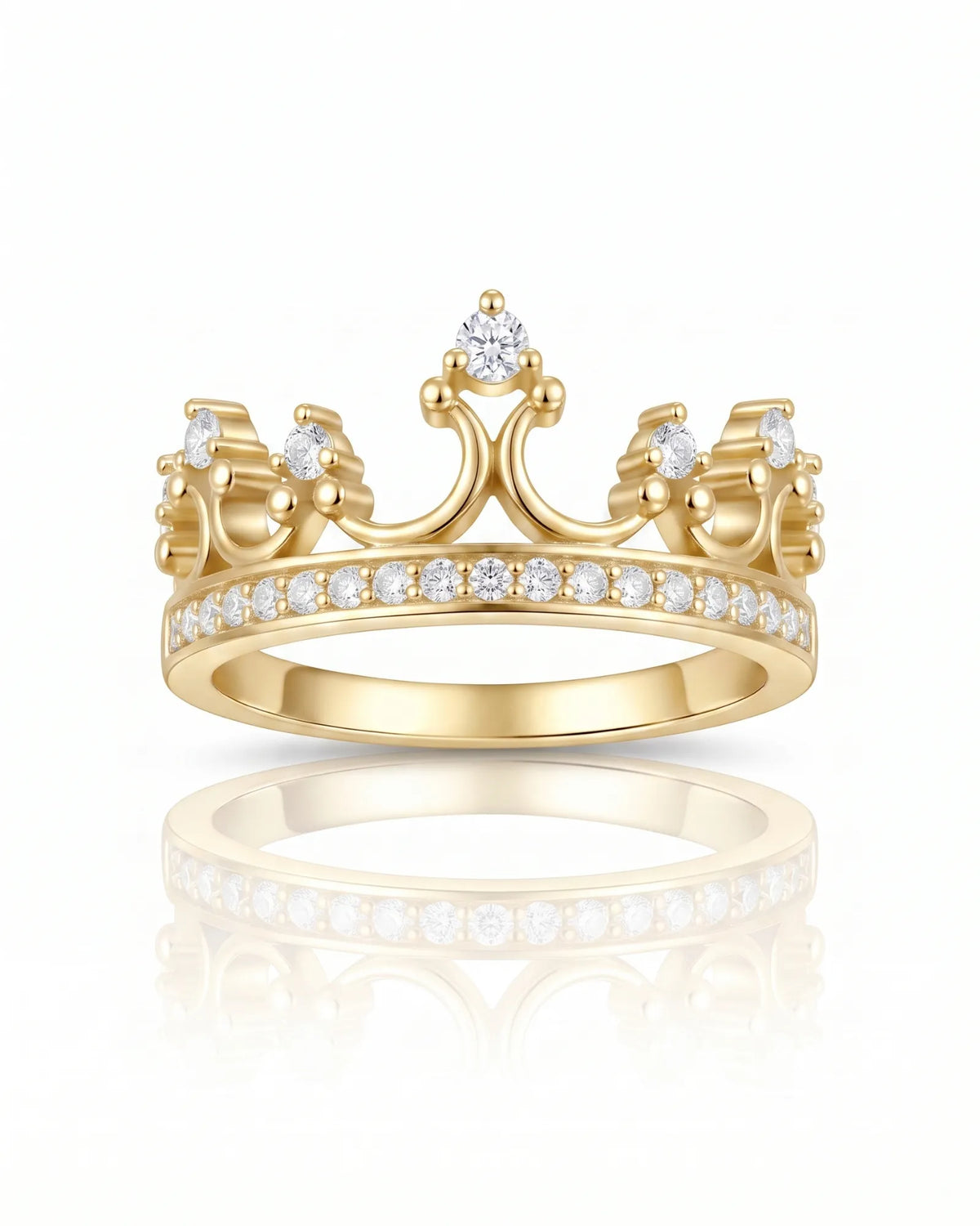 18K yellow gold tiara wedding band highlighting the curved crown silhouette and diamond-set arches | SARATTI