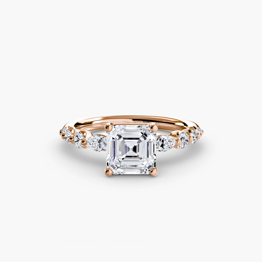 TIERED ACCENT – Asscher Cut Graduated Diamond Solitaire Ring Setting in Rose Gold | SARATTI
