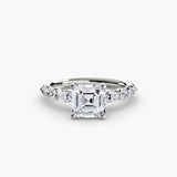 TIERED ACCENT – Asscher Cut Graduated Diamond Solitaire Ring Setting in White Gold | SARATTI