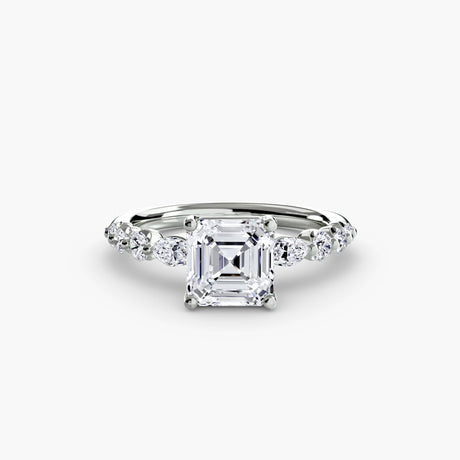 TIERED ACCENT – Asscher Cut Graduated Diamond Solitaire Ring Setting in White Gold | SARATTI