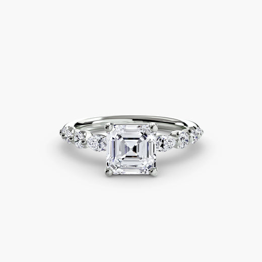 TIERED ACCENT – Asscher Cut Graduated Diamond Solitaire Ring Setting in White Gold | SARATTI