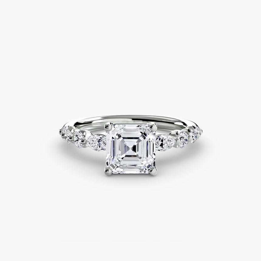 TIERED ACCENT – Asscher Cut Graduated Diamond Solitaire Ring Setting in White Gold | SARATTI