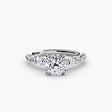 TIERED ACCENT – Cushion Cut Graduated Diamond Solitaire Ring Setting – White Gold view | SARATTI