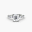TIERED ACCENT – Emerald Cut Graduated Diamond Solitaire Ring Setting in White Gold, standalone product view | SARATTI