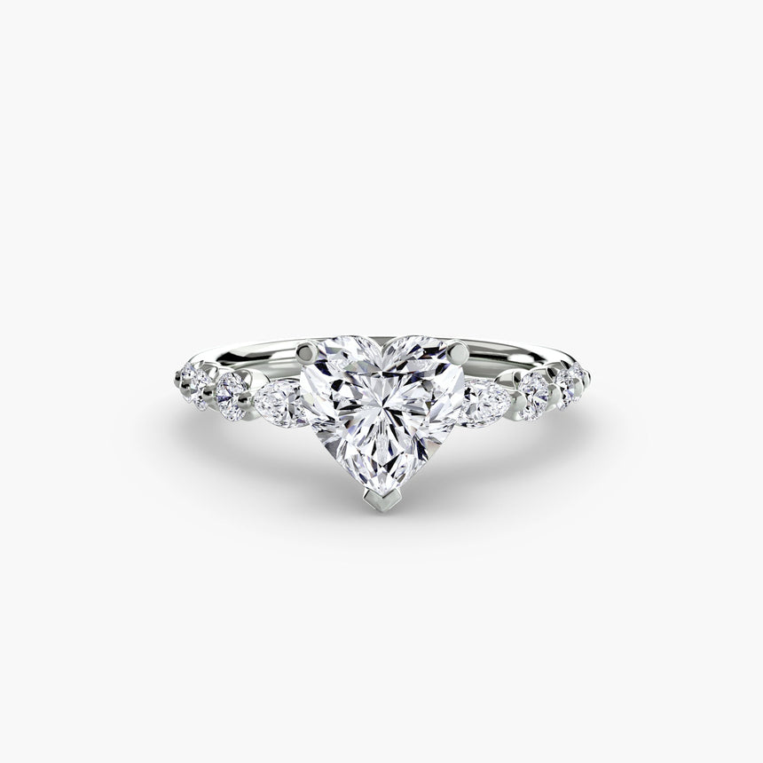 TIERED ACCENT Heart Cut Graduated Diamond Solitaire Ring Setting in 950 Platinum | SARATTI