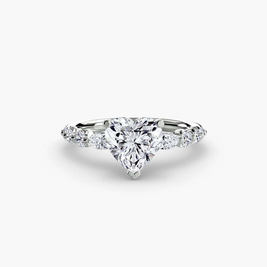 TIERED ACCENT Heart Cut Graduated Diamond Solitaire Ring Setting in White Gold | SARATTI