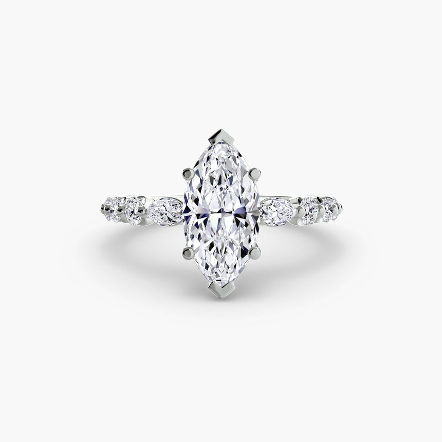 TIERED ACCENT – Marquise Cut Graduated Diamond Solitaire Ring Setting in 950 Platinum | SARATTI