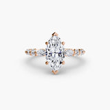 TIERED ACCENT – Marquise Cut Graduated Diamond Solitaire Ring Setting in Rose Gold | SARATTI