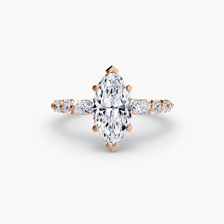 TIERED ACCENT – Marquise Cut Graduated Diamond Solitaire Ring Setting in Rose Gold | SARATTI