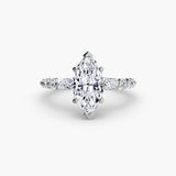 TIERED ACCENT – Marquise Cut Graduated Diamond Solitaire Ring Setting in White Gold | SARATTI