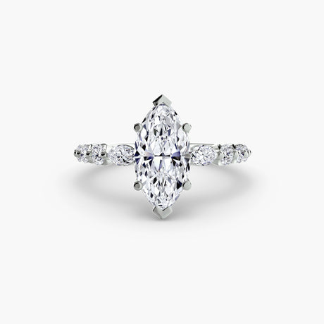 TIERED ACCENT – Marquise Cut Graduated Diamond Solitaire Ring Setting in White Gold | SARATTI