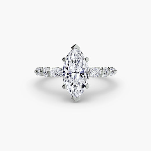 TIERED ACCENT – Marquise Cut Graduated Diamond Solitaire Ring Setting in White Gold | SARATTI