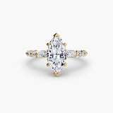 TIERED ACCENT – Marquise Cut Graduated Diamond Solitaire Ring Setting in Yellow Gold | SARATTI